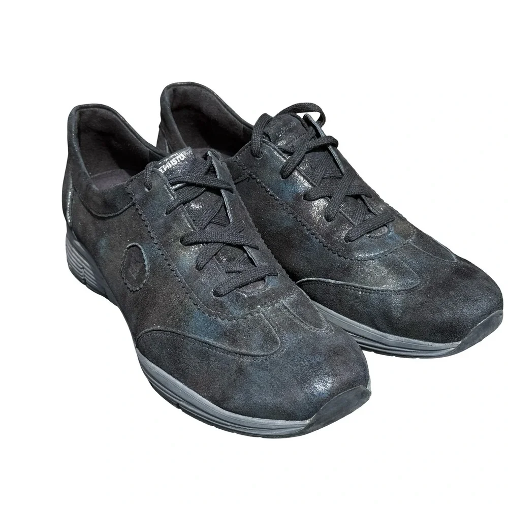 Mephisto Yael Run Off Women's 11 Black Suede Iridescent Metallic Sneakers Shoes
